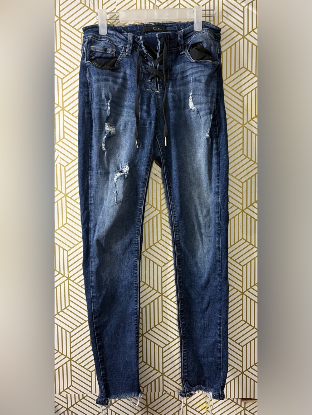 KanCan Dark Blue Distressed Skinny Jeans size 7 / 27